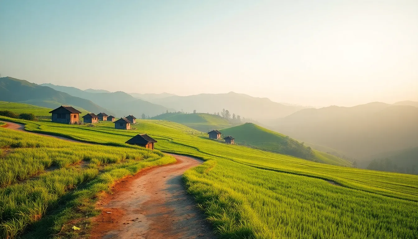 경주의 고즈넉한 한옥 풍경과 고분이 어우러진 모습