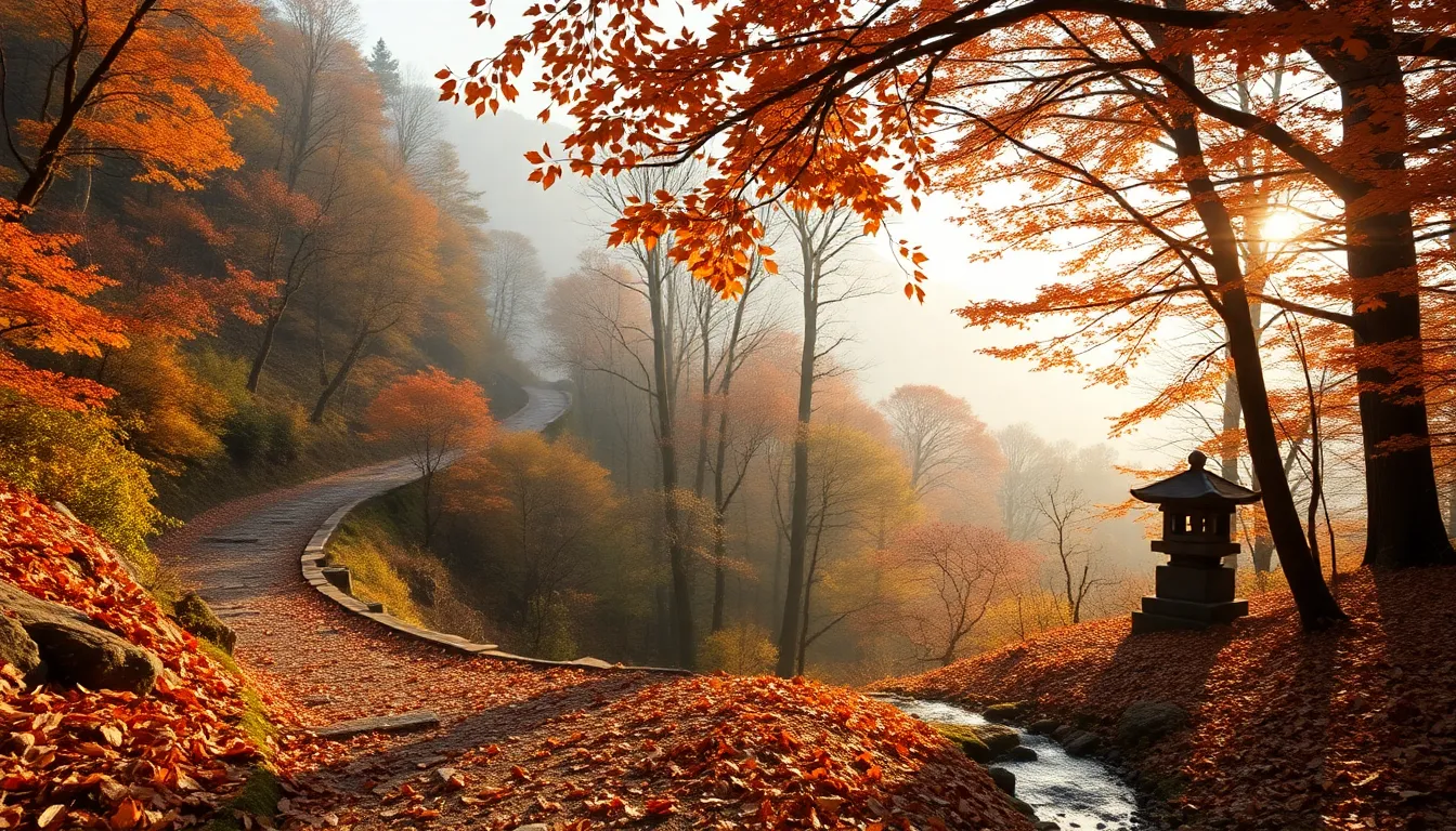 가을 단풍이 물든 아름다운 산 풍경