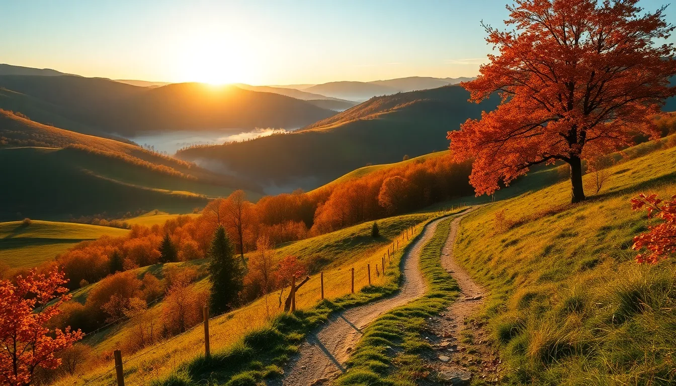 가을 단풍이 물든 아름다운 산 풍경